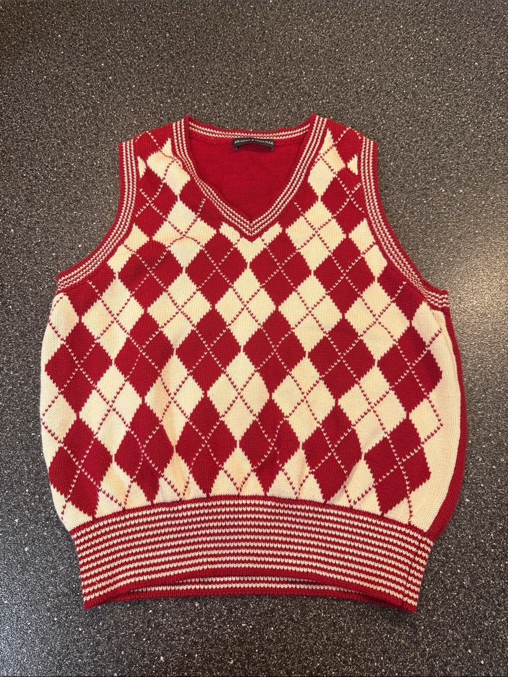 Brandy Melville Red and Cream Argyle V-Neck Sweater Vest